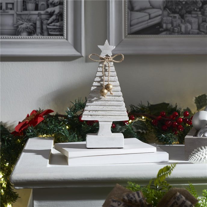 Starbright Distressed White Wooden Tree 9x4x2 Thumbnail