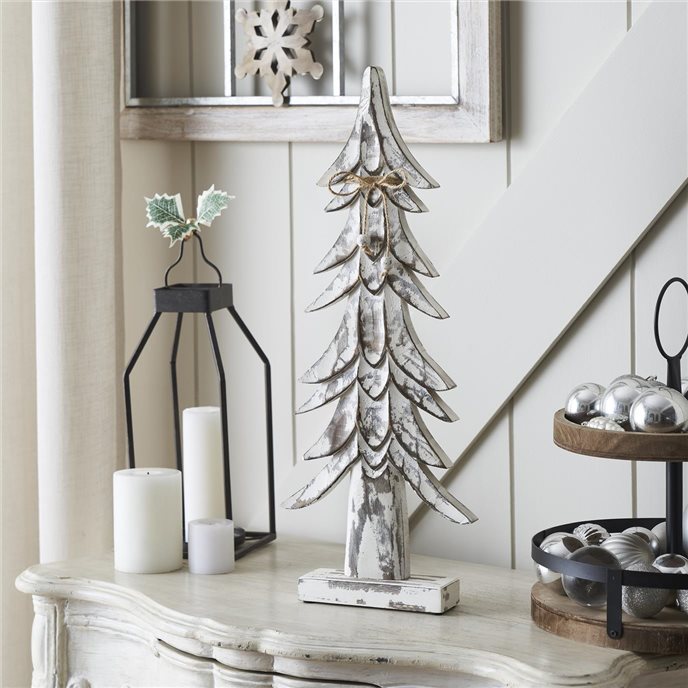 Timber Tidings Distressed White Wooden Tree 21x8.5x2 Thumbnail