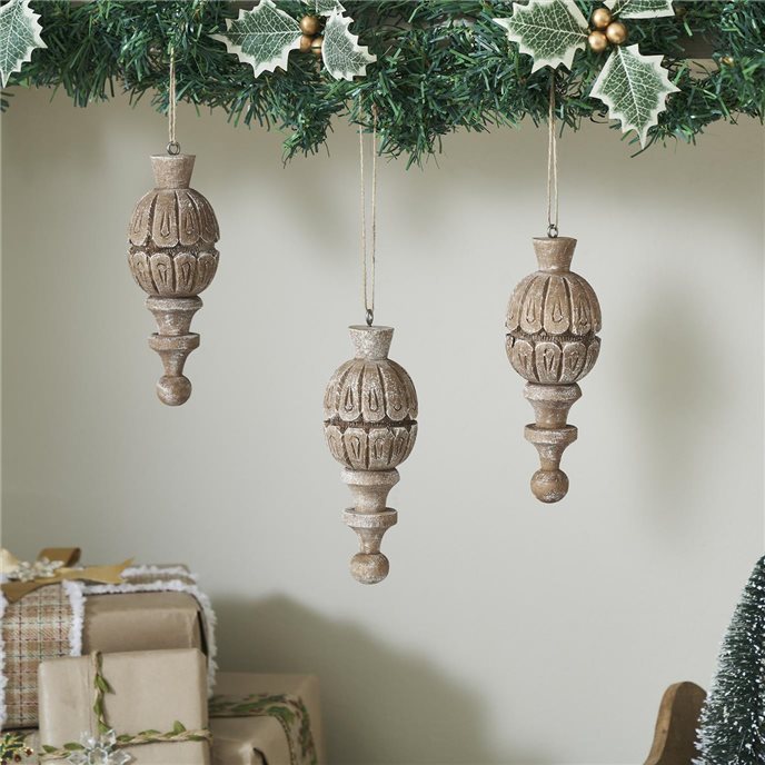 Vintage Finial Ornament Feathered Finish Set of 3 6.5x2.5x2.5 Thumbnail