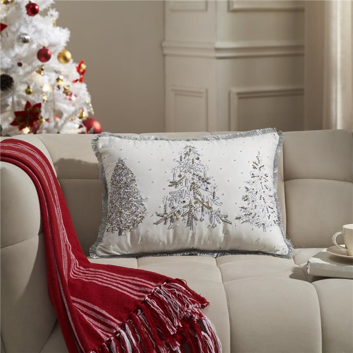 White Christmas Silver and Gold Embroidered Pillow with Beads 14x20 Thumbnail