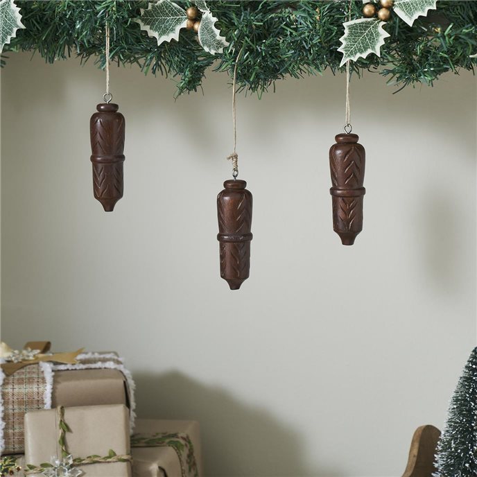 Winter Hearth Dark Wooden Ornament Set of 3 - 4.5 inch Thumbnail