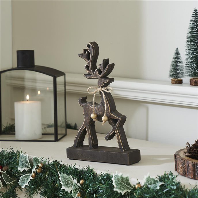 Woodland Winter Dark Wooden Reindeer 11x7x2 Thumbnail