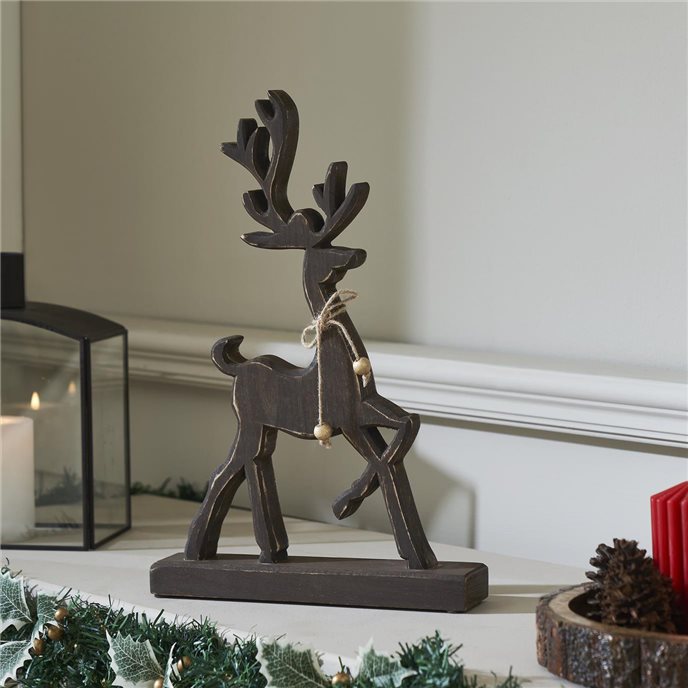 Woodland Winter Dark Wooden Reindeer 15x10x2 Thumbnail