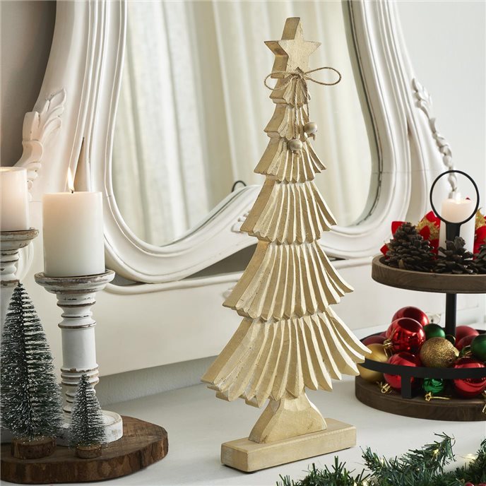 Yuletide Glow Brushed Gold Wooden Tree 17x8x2 Thumbnail