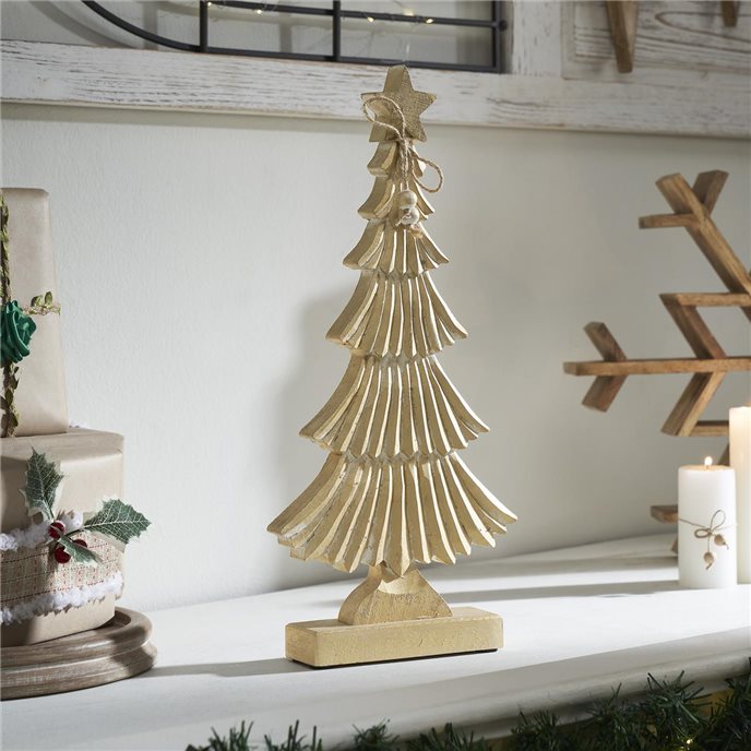 Yuletide Glow Brushed Gold Wooden Tree 21x10.25x2 Thumbnail