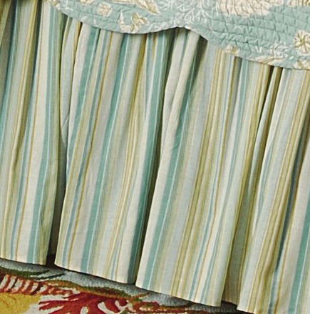 Aqua & Tan Stripes Bedskirt King Size Thumbnail