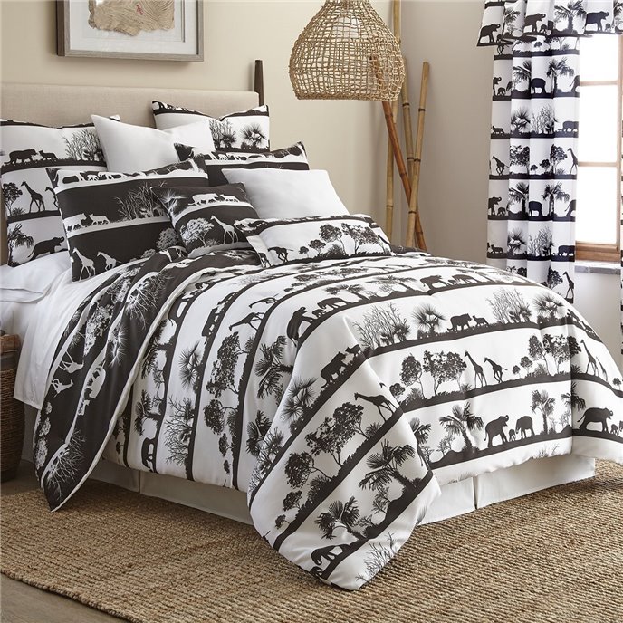African Safari Comforter Set Reversible, Black And White California King Bedspread